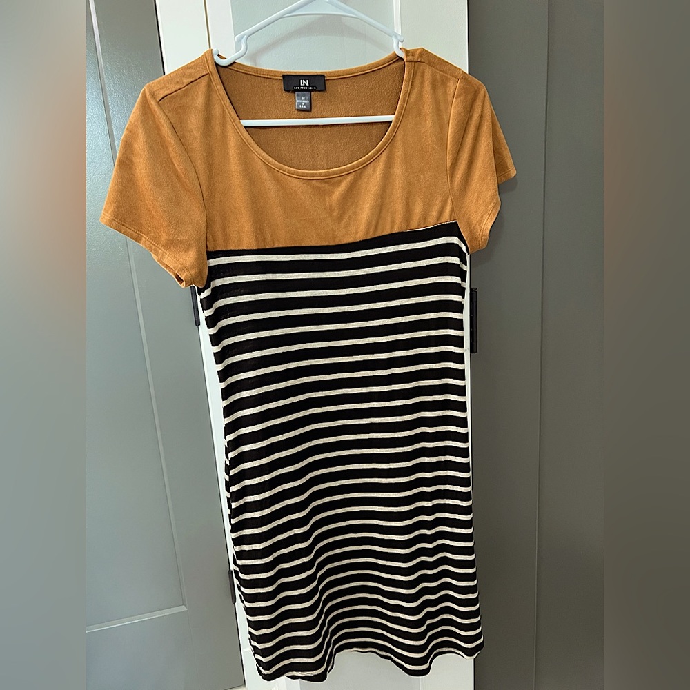 I.N. San Francisco short-sleeve vegan suede t-shirt dress with pockets